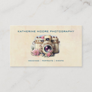 Vintage-Kamera und Blumen Aquarell-Fotografie Bu Visitenkarte