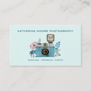 Vintage-Kamera und Blumen Aquarell-Fotografie Visitenkarte