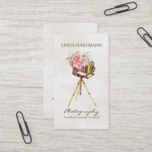 Vintage Kamera und Rose Aquarellbilder Visitenkarte