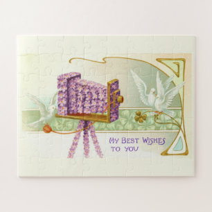 Vintage Kamera und Taubenkunst Puzzle