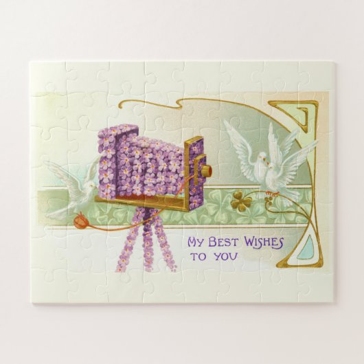 Vintage Kamera und Taubenkunst Puzzle (Horizontal)