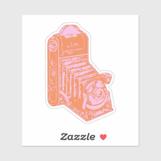 Vintage Kameraarbeit in Orange und Rosa Aufkleber (Blatt)