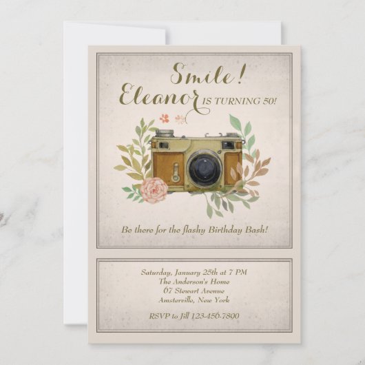 Vintage Kameraeinladung Einladung (Vorderseite)