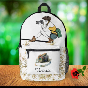 Vintage-Kameramädchen-Blumen-Schultasche mit indiv Bedruckter Rucksack