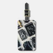 Vintage Kameras auf weißem Hintergrund Gepäckanhänger (Vorderseite vertikal)