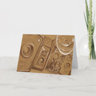 Vintage Kameras - Sepiaton-Bleistiftzeichnen Karte