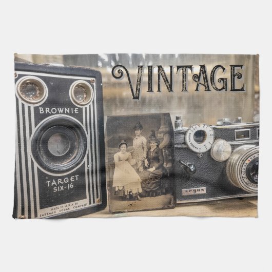 Vintage Kameras und Foto Geschirrtuch (Horizontal)