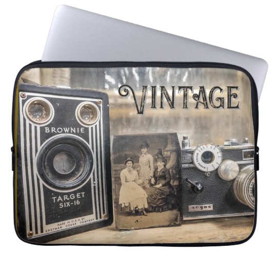Vintage Kameras und Foto Laptopschutzhülle (Vorderseite)