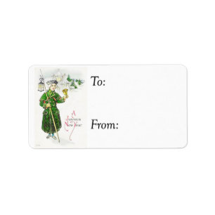 Vintage Kämpfe in einem freudigen New Year-Geschen Adressaufkleber