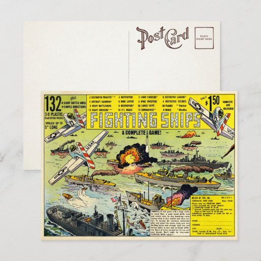 Vintage Kampfschiffe und Postkarte (Vorne/Hinten)
