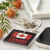 Vintage kanadische Ahornblattflagge Schlüsselanhänger (Vorderseite rechts)