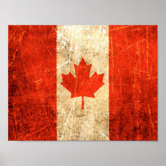 Vintage kanadische Flagge mit Kratzern und Abnutzu Poster