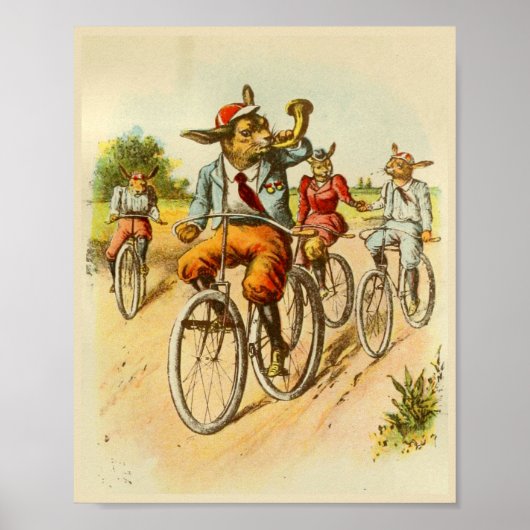 Vintage Kaninchen Fahrradfahrer - Illustration Poster (Vorne)