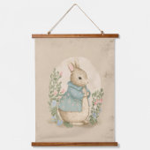 Vintage Kaninchenbeatris mit Blume Wandteppich Mit Holzrahmen (Vorderseite)