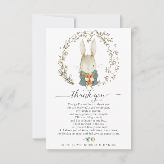 Vintage Kaninchendusche Danke Karte (Vorderseite)