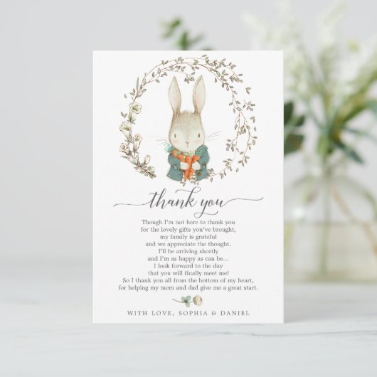 Vintage Kaninchendusche Danke Karte (Stehend Vorderseite)