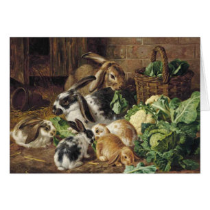 Vintage - Kaninchenfamilie beim Gemüseessen,