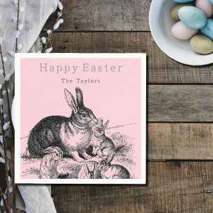 Vintage Kaninchenfamilie - Frohe Ostern Serviette