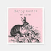 Vintage Kaninchenfamilie - Frohe Ostern Serviette (Vorderseite)