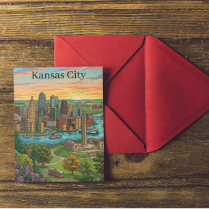 Vintage Kansas City-Silhouette Reise Kunst Postkarte