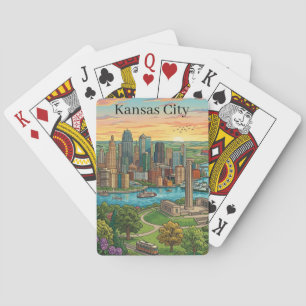 Vintage Kansas City Skyline Reise Kunst Spielkarten