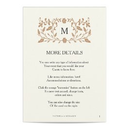 Vintage Kapitel Seite Hochzeitseinführungskarte. Begleitkarte