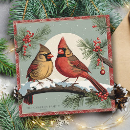 Vintage Kardinal Birds Familie Weihnachtskarte