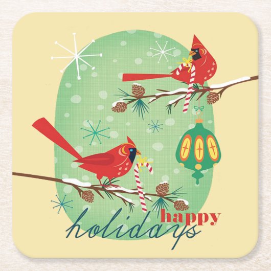 Vintage Kardinäle auf Rechteckiger Pappuntersetzer (Vorderseite)