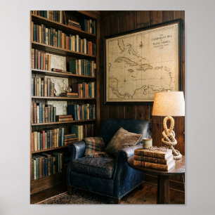 Vintage Karibik-Seekarte Cozy Nautical Leselounge Poster