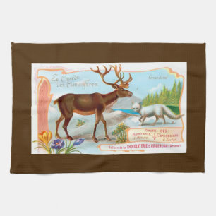Vintage Karibu (Rentier) und Polarfuchs Handtuch
