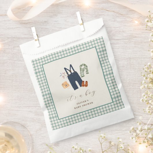 Vintage Karierte Kinderkleidung Kinderdusche Geschenktütchen (Ausgeschnitten)