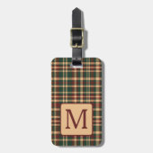 Vintage Karierte Monogramme in Rot und Grün Gepäckanhänger (Vorderseite vertikal)