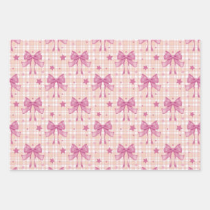 Vintage Karierte Ribbons und Sterne Geschenkpapier Set