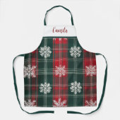 Vintage karierte Rot- und Grünschneeflocken Person Schürze (Vorderseite)