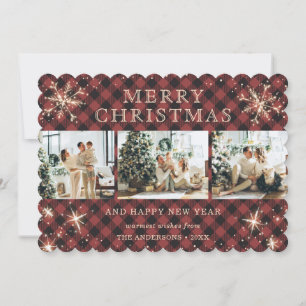 Vintage Karierte Snowflake FotoCollage Feiertagskarte