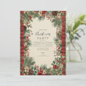 Vintage Karierte Weihnachten Einladung (Stehend Vorderseite)