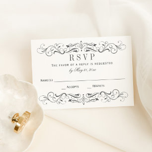 Vintage Karkohle-Graue-Blüh-Hochzeit RSVP Karte