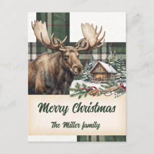 Vintage-Karo-Elch-Wald-Weihnachten individuell Feiertagspostkarte