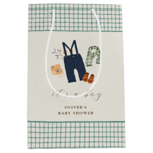 Vintage-Karo-K Jungenkleidung Baby Shower Mittlere Geschenktüte