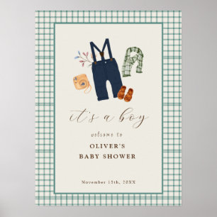 Vintage-Karo-Kindermode Baby-Shower-Willkommen Poster