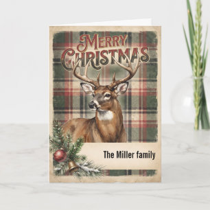 Vintage-Karo-Majestätischer-Hirsch-Weihnachten-nac Karte