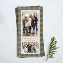 Vintage-Karo-Rahmen zwei Fotos grünes Weihnachten