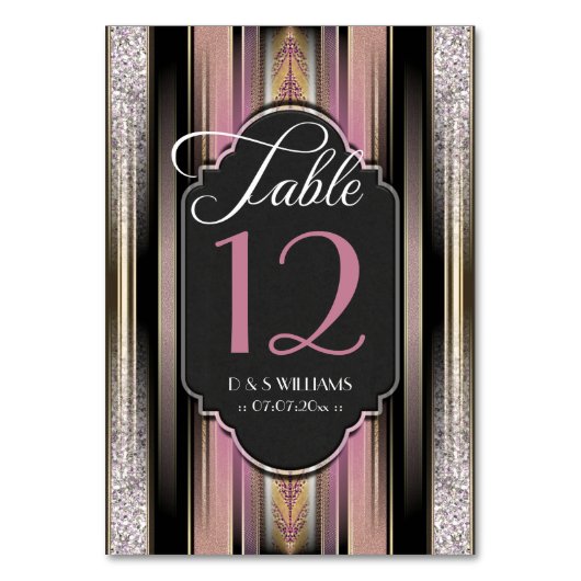 Vintage Karo-Rosa-Hochzeitskarten mit Tischnummer (Vorderseite)