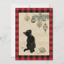 Vintage-Karo-Schwarze Katze, die Ornamente betrach