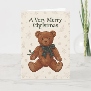 Vintage-Karo-Tartan-Teddybär-Weihnachtskarte Karte