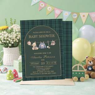Vintage-Karo-Teddybär-Polo-Luxus-Baby-Party Einladung