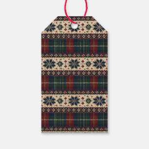 Vintage-Karo- und Schneeblumen-Weihnachtsgeschenka Geschenkanhänger