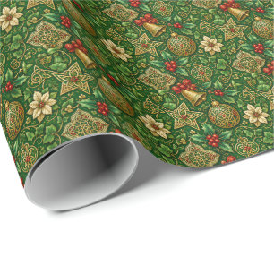 Vintage-Karo- und Schneeblumen-Weihnachtspapier Geschenkpapier