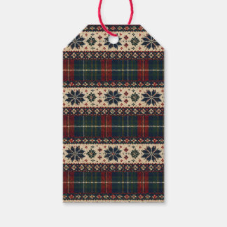 Vintage-Karo- und Schneeflocken-Weihnachtsgeschenk Geschenkanhänger