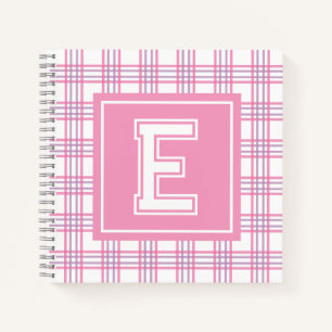 Vintage-Karo-Varsity-Monogramm Rosa Lila Quadrat Notizblock